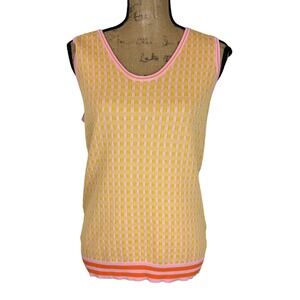 Numph Anthropologie Kevin Sleeveless Knit Top Orange Pink Checkered Size Large